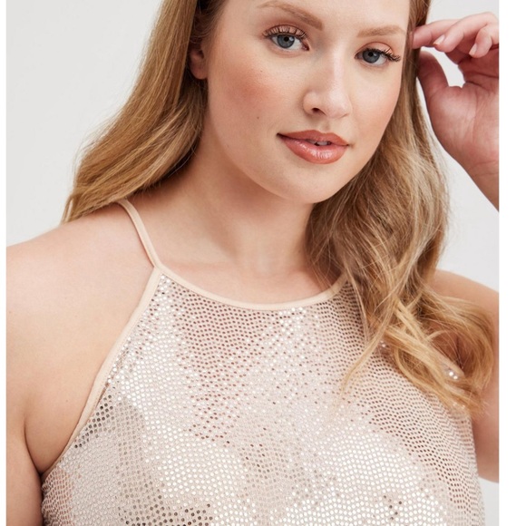 Torrid size 1 (14/16) Gold Sequin halter tank - Picture 2 of 7